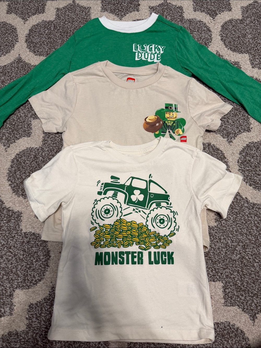 Boys’ St. Patrick’s Day shirts, size XS 4/5 EUC! Lucky Dude, LEGO, truck!